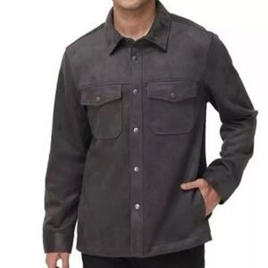 Frye Men's Faux Suede Shirt Jackets Charcoal Large
